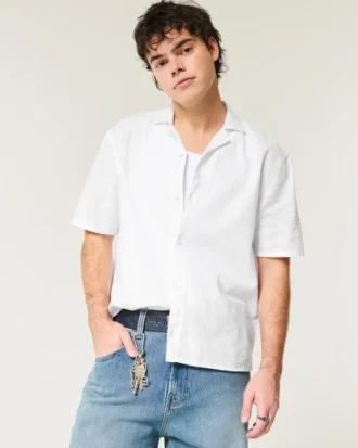 Boxy Short-Sleeve Linen-Blend Shirt