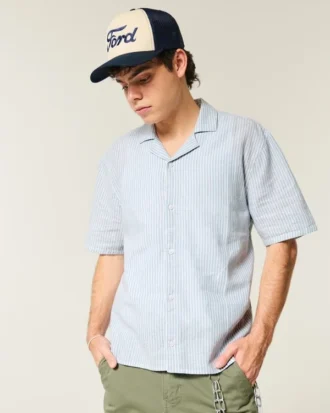 Boxy Short-Sleeve Linen-Blend Shirt