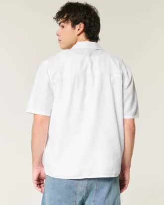 Boxy Short-Sleeve Linen-Blend Shirt