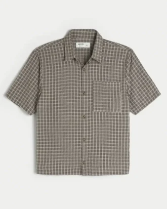 Boxy Short-Sleeve Seersucker Shirt