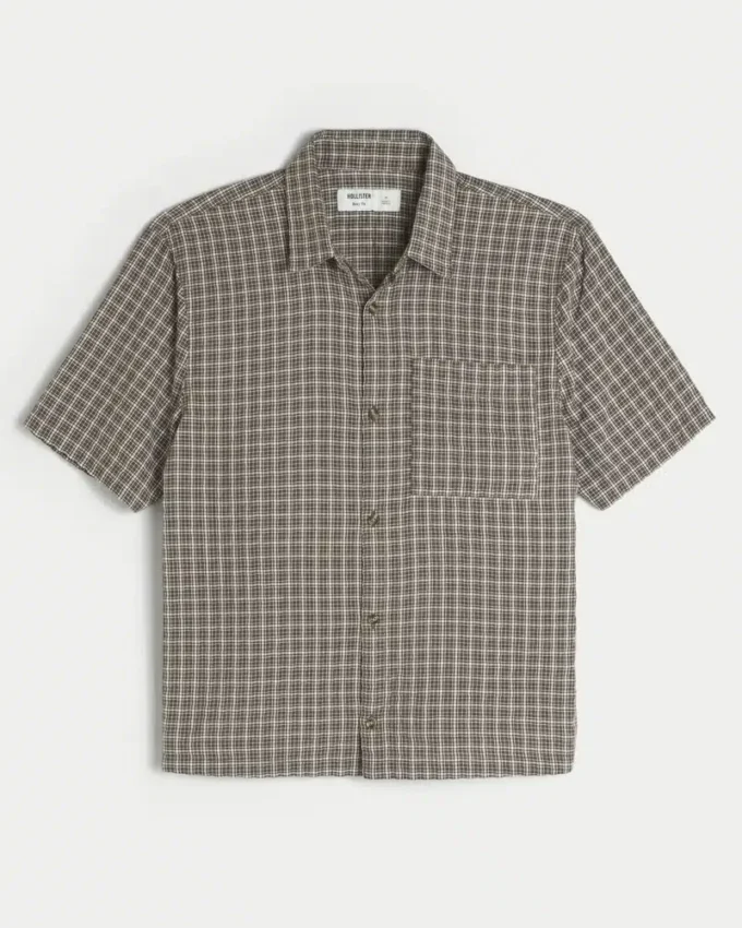 Boxy Short-Sleeve Seersucker Shirt