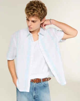 Boxy Short-Sleeve Striped Shirt