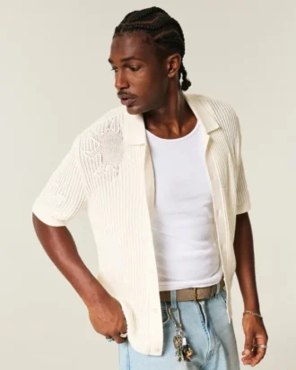 Boxy Short-Sleeve Sweater Shirt