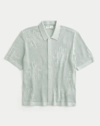 Boxy Short-Sleeve Sweater Shirt