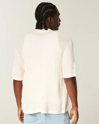Boxy Short-Sleeve Sweater Shirt