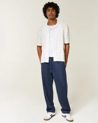 Boxy Short-Sleeve Textural Pattern Shirt