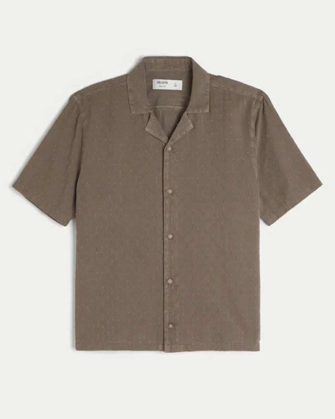 Boxy Short-Sleeve Textural Pattern Shirt