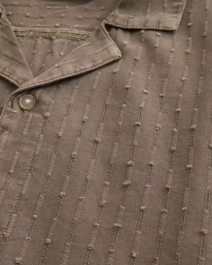 Boxy Short-Sleeve Textural Pattern Shirt