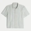 Boxy Short-Sleeve Textural Stripe Shirt