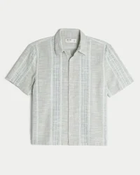 Boxy Short-Sleeve Textural Stripe Shirt