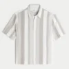 Boxy Short-Sleeve Textural Stripe Shirt