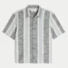 Boxy Short-Sleeve Textural Stripe Shirt