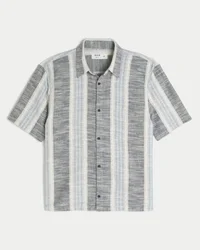 Boxy Short-Sleeve Textural Stripe Shirt