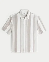 Boxy Short-Sleeve Textural Stripe Shirt
