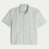 Boxy Short-Sleeve Textural Stripe Shirt