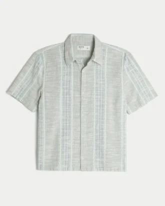 Boxy Short-Sleeve Textural Stripe Shirt