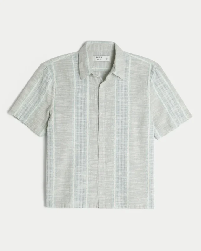 Boxy Short-Sleeve Textural Stripe Shirt