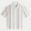 Boxy Short-Sleeve Textural Stripe Shirt