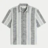 Boxy Short-Sleeve Textural Stripe Shirt