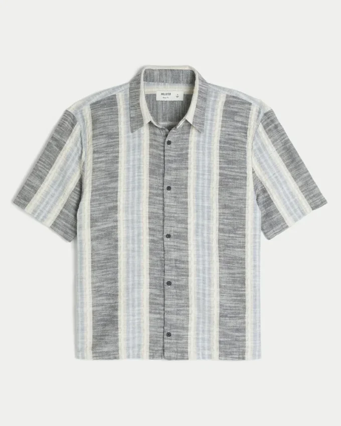 Boxy Short-Sleeve Textural Stripe Shirt