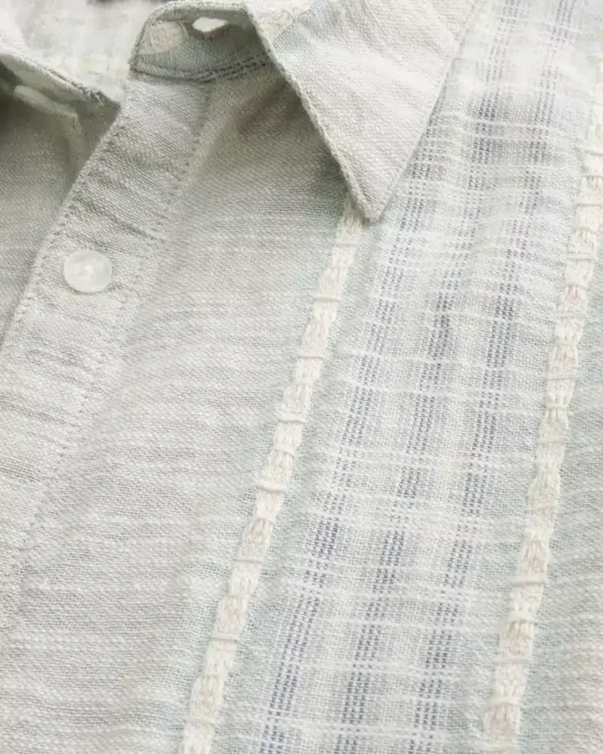 Boxy Short-Sleeve Textural Stripe Shirt