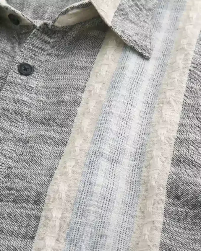 Boxy Short-Sleeve Textural Stripe Shirt