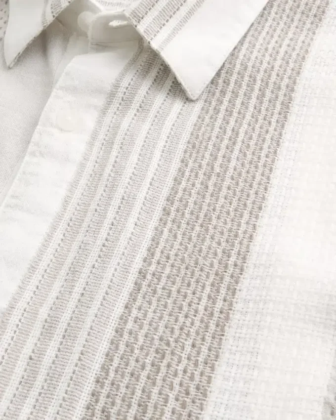 Boxy Short-Sleeve Textural Stripe Shirt