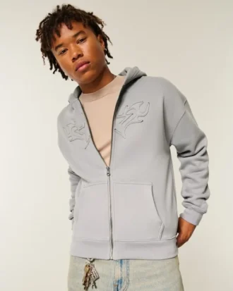 Boxy Star Flame Graphic Zip-Up Hoodie