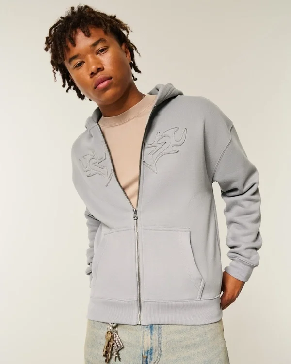 Boxy Star Flame Graphic Zip-Up Hoodie Boxy Star Flame Graphic Zip-Up Hoodie