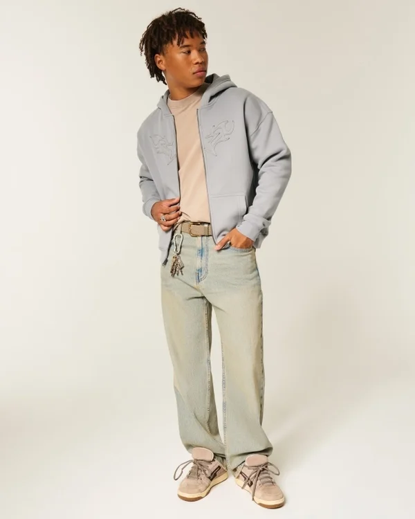 Boxy Star Flame Graphic Zip-Up Hoodie Boxy Star Flame Graphic Zip-Up Hoodie