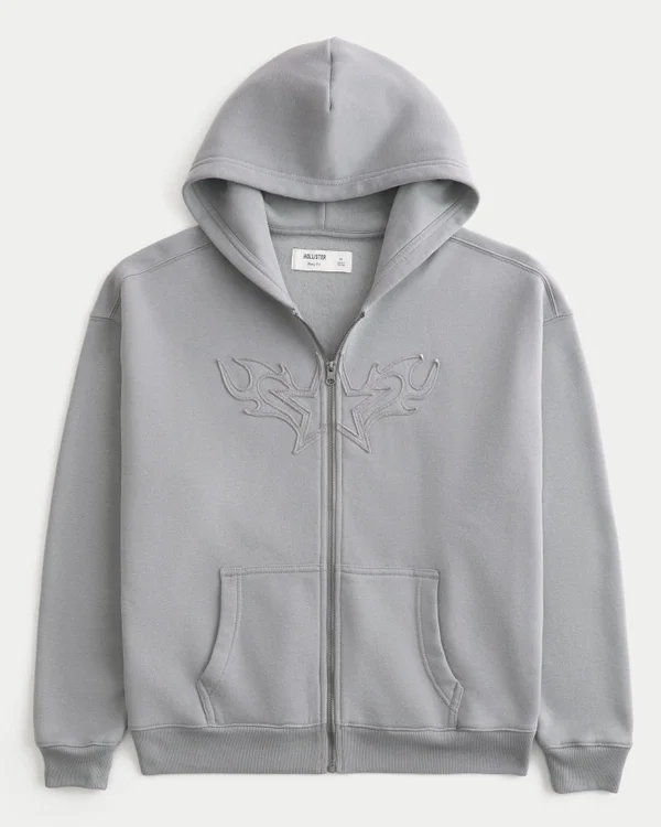 Boxy Star Flame Graphic Zip-Up Hoodie Boxy Star Flame Graphic Zip-Up Hoodie