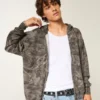 Boxy Thermal Camo Zip-Up Hoodie