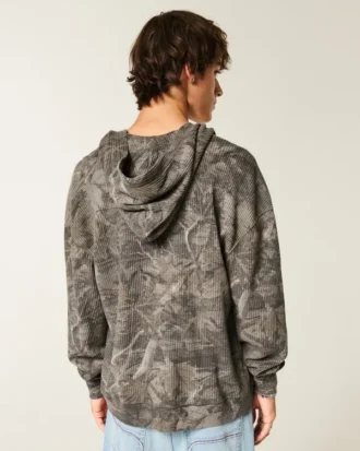 Boxy Thermal Camo Zip-Up Hoodie
