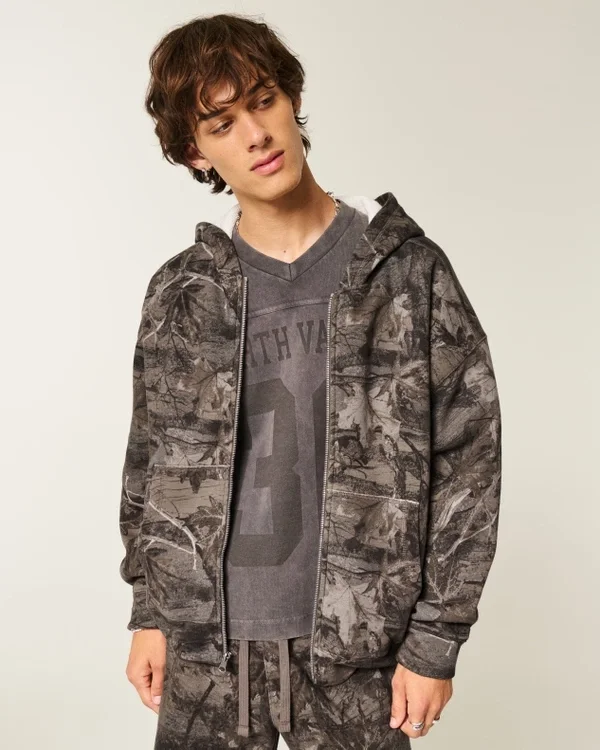 Boxy Thermal-Lined Camo Zip-Up Hoodie Boxy Thermal-Lined Camo Zip-Up Hoodie