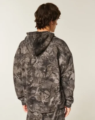 Boxy Thermal-Lined Camo Zip-Up Hoodie