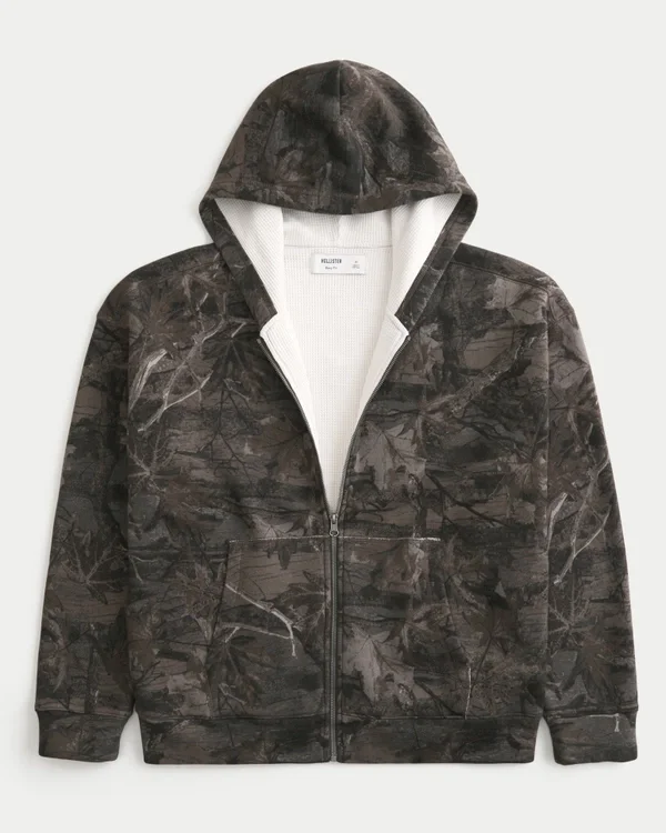 Boxy Thermal-Lined Camo Zip-Up Hoodie Boxy Thermal-Lined Camo Zip-Up Hoodie