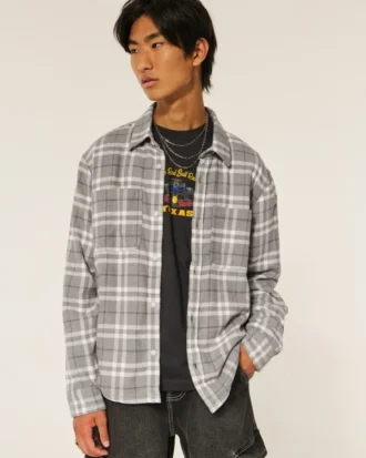 Boxy Thermal-Lined Flannel Shirt
