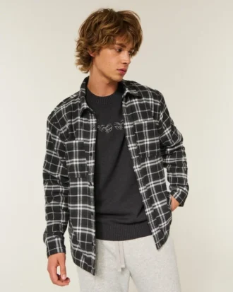 Boxy Thermal-Lined Flannel Shirt