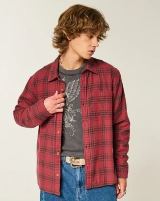 Boxy Thermal-Lined Flannel Shirt