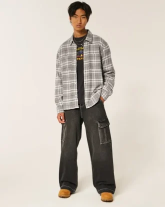 Boxy Thermal-Lined Flannel Shirt