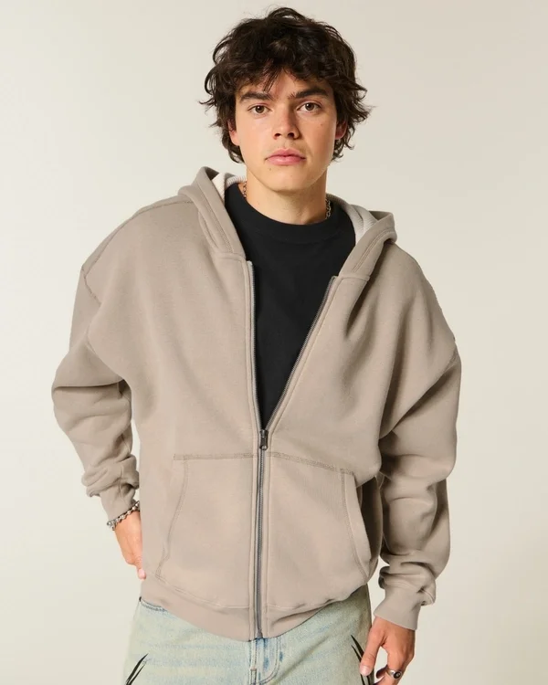 Boxy Thermal-Lined Zip-Up Hoodie Boxy Thermal-Lined Zip-Up Hoodie