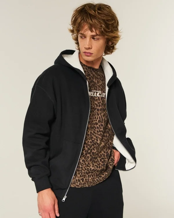 Boxy Thermal-Lined Zip-Up Hoodie Boxy Thermal-Lined Zip-Up Hoodie