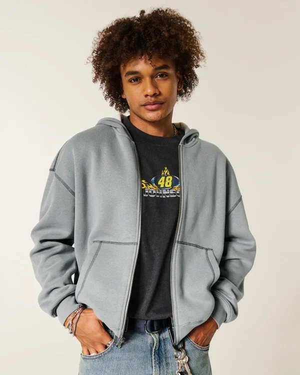 Boxy Thermal-Lined Zip-Up Hoodie Boxy Thermal-Lined Zip-Up Hoodie