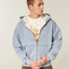 Boxy Thermal-Lined Zip-Up Hoodie Boxy Thermal-Lined Zip-Up Hoodie