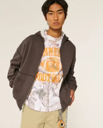 Boxy Thermal-Lined Zip-Up Hoodie