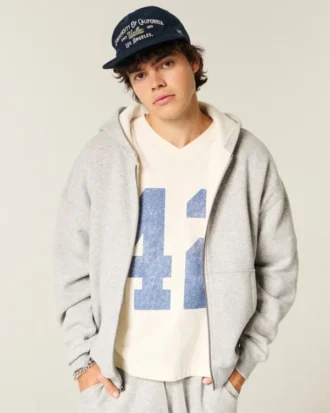 Boxy Thermal-Lined Zip-Up Hoodie