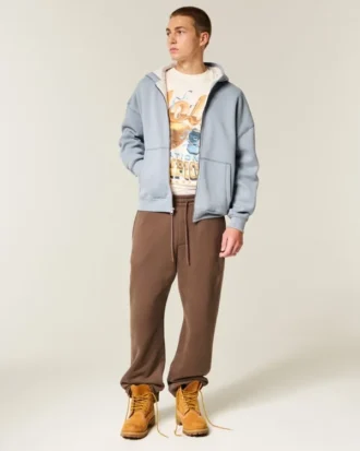 Boxy Thermal-Lined Zip-Up Hoodie