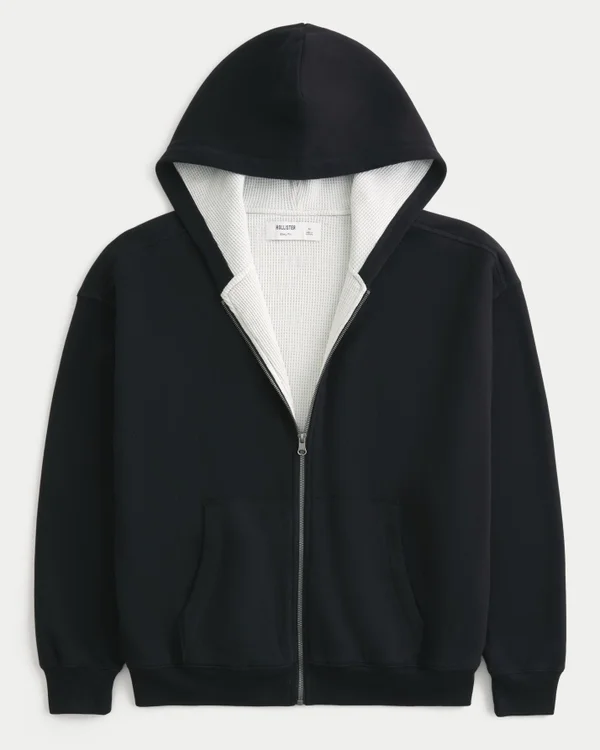 Boxy Thermal-Lined Zip-Up Hoodie Boxy Thermal-Lined Zip-Up Hoodie