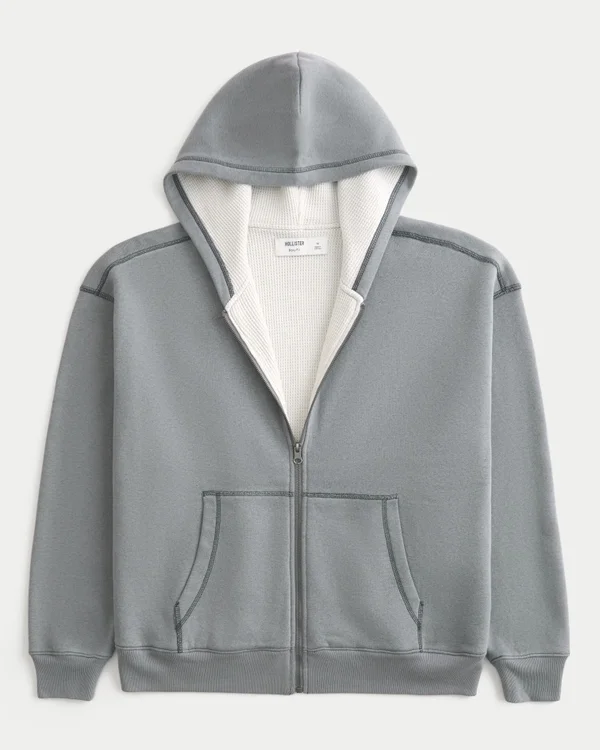 Boxy Thermal-Lined Zip-Up Hoodie Boxy Thermal-Lined Zip-Up Hoodie