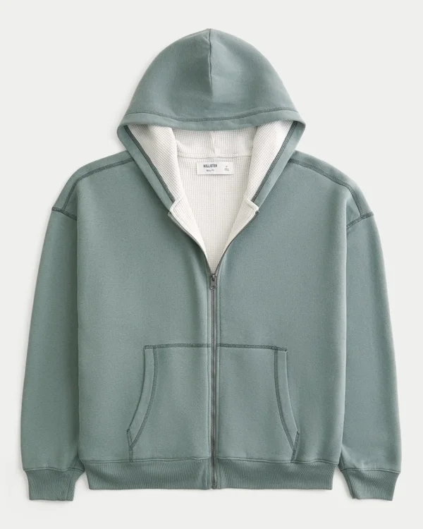 Boxy Thermal-Lined Zip-Up Hoodie Boxy Thermal-Lined Zip-Up Hoodie